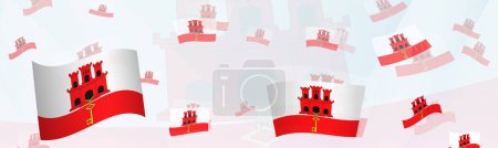 Illustration for Gibraltar flag-themed abstract design on a banner. Abstract background design with National flags. - Royalty Free Image