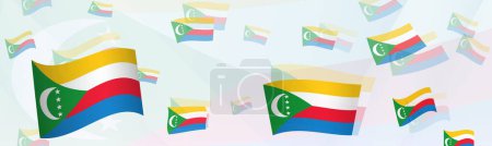 Illustration for Comoros flag-themed abstract design on a banner. Abstract background design with National flags. - Royalty Free Image