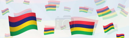 Illustration for Mauritius flag-themed abstract design on a banner. Abstract background design with National flags. - Royalty Free Image