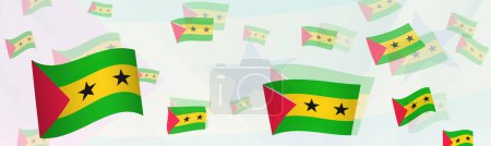 Illustration for Sao Tome and Principe flag-themed abstract design on a banner. Abstract background design with National flags. - Royalty Free Image