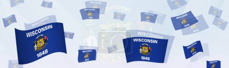 Ilustración de Diseño abstracto temático de la bandera de Wisconsin en una pancarta. Diseño de fondo abstracto con banderas nacionales. - Imagen libre de derechos