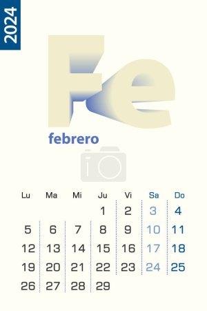 Ilustración de Plantilla de calendario minimalista para febrero de 2024, calendario vectorial en español. - Imagen libre de derechos