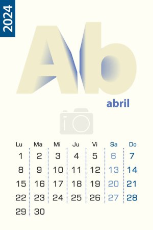 Ilustración de Plantilla de calendario minimalista para abril de 2024, calendario vectorial en español. - Imagen libre de derechos