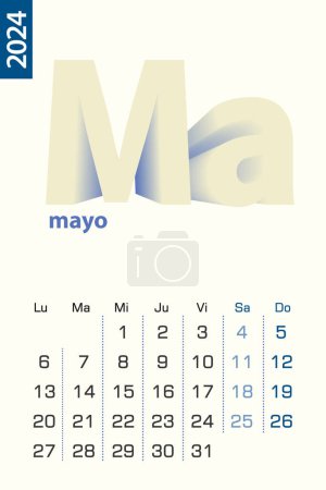 Ilustración de Plantilla de calendario minimalista para mayo de 2024, calendario vectorial en español. - Imagen libre de derechos
