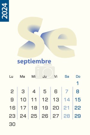 Ilustración de Plantilla de calendario minimalista para septiembre de 2024, calendario vectorial en español. - Imagen libre de derechos