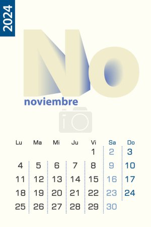 Ilustración de Plantilla de calendario minimalista para noviembre de 2024, calendario vectorial en español. - Imagen libre de derechos