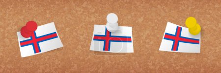 Illustration for Faroe Islands flag pinned in cork board, three versions of Faroe Islands flag. - Royalty Free Image