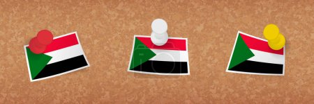 Ilustración de Bandera de Sudán fijada en el tablero de corcho, tres versiones de la bandera de Sudán. - Imagen libre de derechos