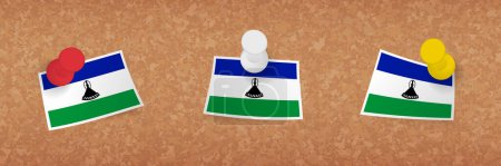 Ilustración de Bandera Lesotho fijada en el tablero de corcho, tres versiones de la bandera Lesotho. - Imagen libre de derechos