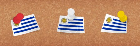 Ilustración de Bandera de Uruguay en tablero de corcho, tres versiones de bandera de Uruguay. - Imagen libre de derechos