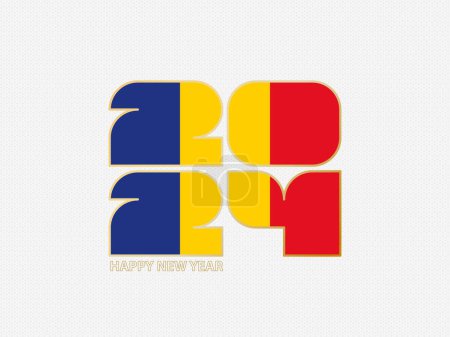 Téléchargez les illustrations : Numéros abstraits 2024 avec drapeau de Roumanie. - en licence libre de droit