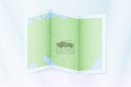 Téléchargez les illustrations : Slovaquie carte, papier plié avec la Slovaquie carte. - en licence libre de droit