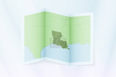 Téléchargez les illustrations : Louisiane carte, papier plié avec la Louisiane carte. - en licence libre de droit