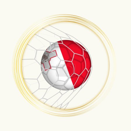 Téléchargez les illustrations : Malte but marqueur, symbole abstrait du football avec illustration du ballon de Malte dans le filet de football. - en licence libre de droit