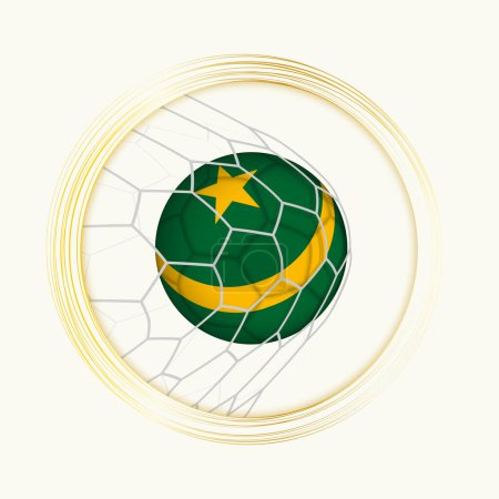 Mauritania scoring goal, abstract football symbol with illustration of Mauritania ball in soccer net.
