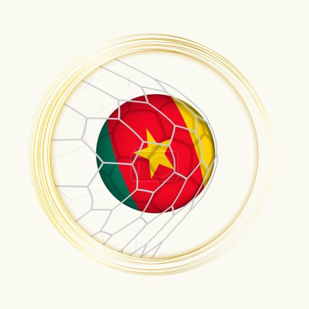 Ilustración de Camerún anotando gol, símbolo abstracto del fútbol con ilustración de la pelota de Camerún en la red de fútbol. - Imagen libre de derechos