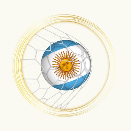 Argentina scoring goal, abstract football symbol with illustration of Argentina ball in soccer net.