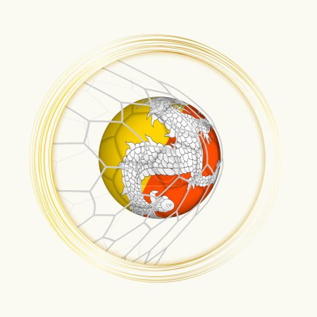 Illustration for Bhutan scoring goal, abstract football symbol with illustration of Bhutan ball in soccer net. - Royalty Free Image