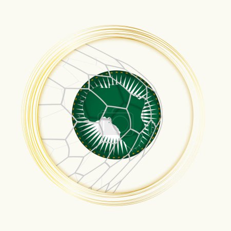 African Union scoring goal, abstract football symbol with illustration of African Union ball in soccer net.