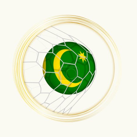 Ilustración de Islas Cocos anotando gol, símbolo abstracto del fútbol con ilustración del balón de las Islas Cocos en la red de fútbol. - Imagen libre de derechos
