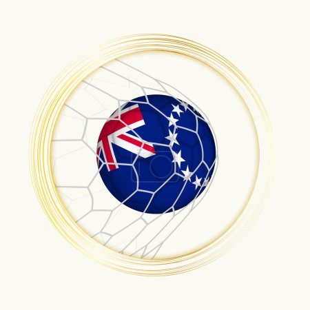 Cook Islands scoring goal, abstract football symbol with illustration of Cook Islands ball in soccer net.