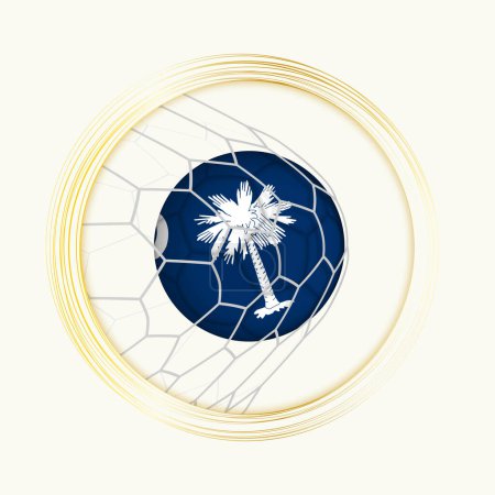 Ilustración de Carolina del Sur anotando gol, símbolo abstracto del fútbol con ilustración de la pelota de Carolina del Sur en la red de fútbol. - Imagen libre de derechos
