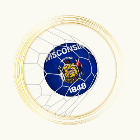 Ilustración de Wisconsin gol de puntuación, símbolo abstracto de fútbol con ilustración de Wisconsin pelota en la red de fútbol. - Imagen libre de derechos