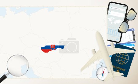 Ilustración de Eslovaquia mapa y bandera, avión de carga en el mapa detallado de Eslovaquia con bandera. - Imagen libre de derechos