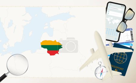 Téléchargez les illustrations : Lituanie carte et drapeau, avion cargo sur la carte détaillée de Lituanie avec drapeau. - en licence libre de droit