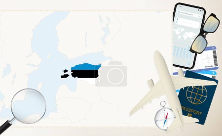 Ilustración de Estonia mapa y bandera, avión de carga en el mapa detallado de Estonia con bandera. - Imagen libre de derechos