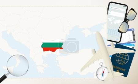 Illustration for Bulgaria map and flag, cargo plane on the detailed map of Bulgaria with flag. - Royalty Free Image