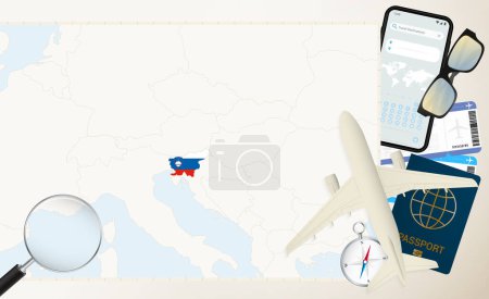 Slovenia map and flag, cargo plane on the detailed map of Slovenia with flag.