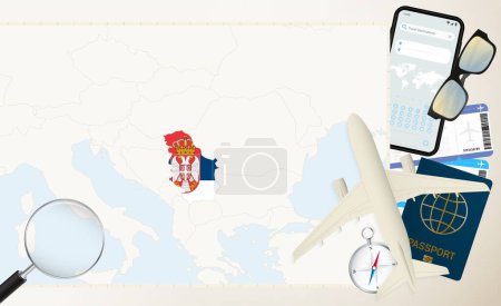 Serbia map and flag, cargo plane on the detailed map of Serbia with flag.