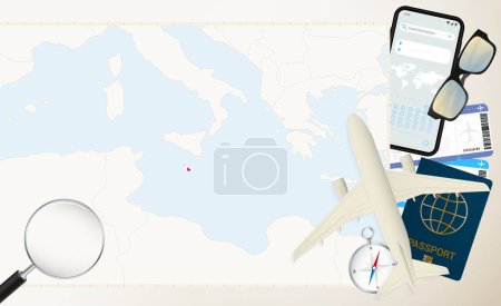 Téléchargez les illustrations : Malte carte et drapeau, avion de charge sur la carte détaillée de Malte avec drapeau. - en licence libre de droit