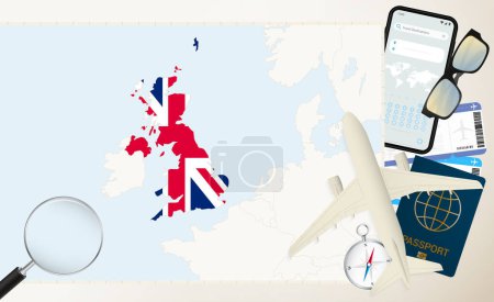 Illustration for United Kingdom map and flag, cargo plane on the detailed map of United Kingdom with flag. - Royalty Free Image