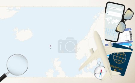 Illustration for Faroe Islands map and flag, cargo plane on the detailed map of Faroe Islands with flag. - Royalty Free Image