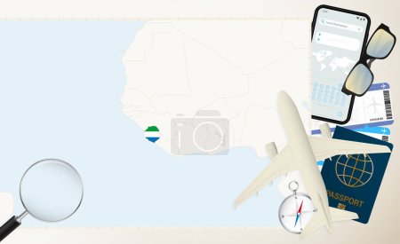 Sierra Leone map and flag, cargo plane on the detailed map of Sierra Leone with flag.