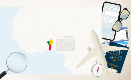 Benin map and flag, cargo plane on the detailed map of Benin with flag.