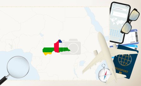 Ilustración de República Centroafricana mapa y bandera, avión de carga en el mapa detallado de República Centroafricana con bandera. - Imagen libre de derechos