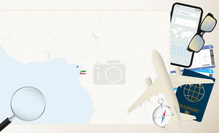 Äquatorialguinea Karte und Flagge, Frachtflugzeug auf der detaillierten Karte von Äquatorialguinea mit Flagge.
