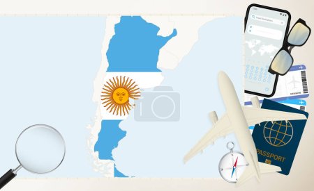 Illustration for Argentina map and flag, cargo plane on the detailed map of Argentina with flag. - Royalty Free Image
