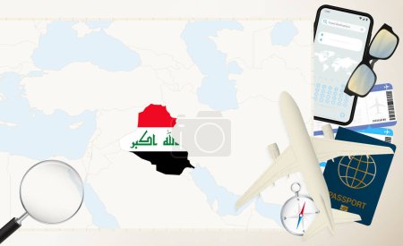 Ilustración de Mapa y bandera de Irak, avión de carga en el mapa detallado de Irak con bandera. - Imagen libre de derechos