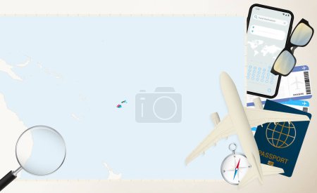 Illustration for Fiji map and flag, cargo plane on the detailed map of Fiji with flag. - Royalty Free Image