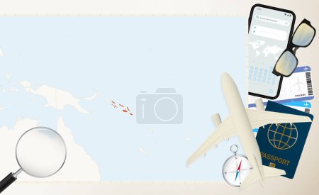 Ilustración de Islas Salomón mapa y bandera, avión de carga en el mapa detallado de Islas Salomón con bandera. - Imagen libre de derechos