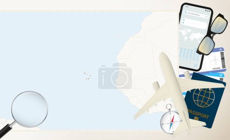 Illustration for Cape Verde map and flag, cargo plane on the detailed map of Cape Verde with flag. - Royalty Free Image