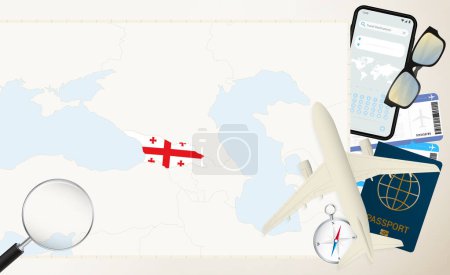 Illustration for Georgia map and flag, cargo plane on the detailed map of Georgia with flag. - Royalty Free Image