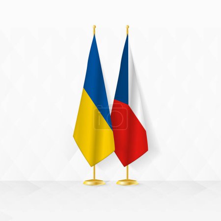 Ukraine and Czech Republic flags on flag stand, illustration for diplomacy and other meeting between Ukraine and Czech Republic.