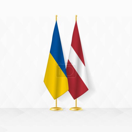 Illustration for Ukraine and Latvia flags on flag stand, illustration for diplomacy and other meeting between Ukraine and Latvia. - Royalty Free Image