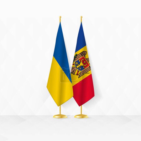 Drapeaux de l'Ukraine et de la Moldavie sur le stand du drapeau, illustration de la diplomatie et autre rencontre entre l'Ukraine et la Moldavie.