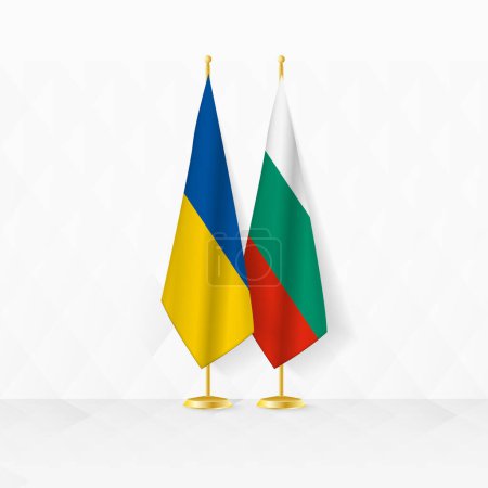 Illustration for Ukraine and Bulgaria flags on flag stand, illustration for diplomacy and other meeting between Ukraine and Bulgaria. - Royalty Free Image